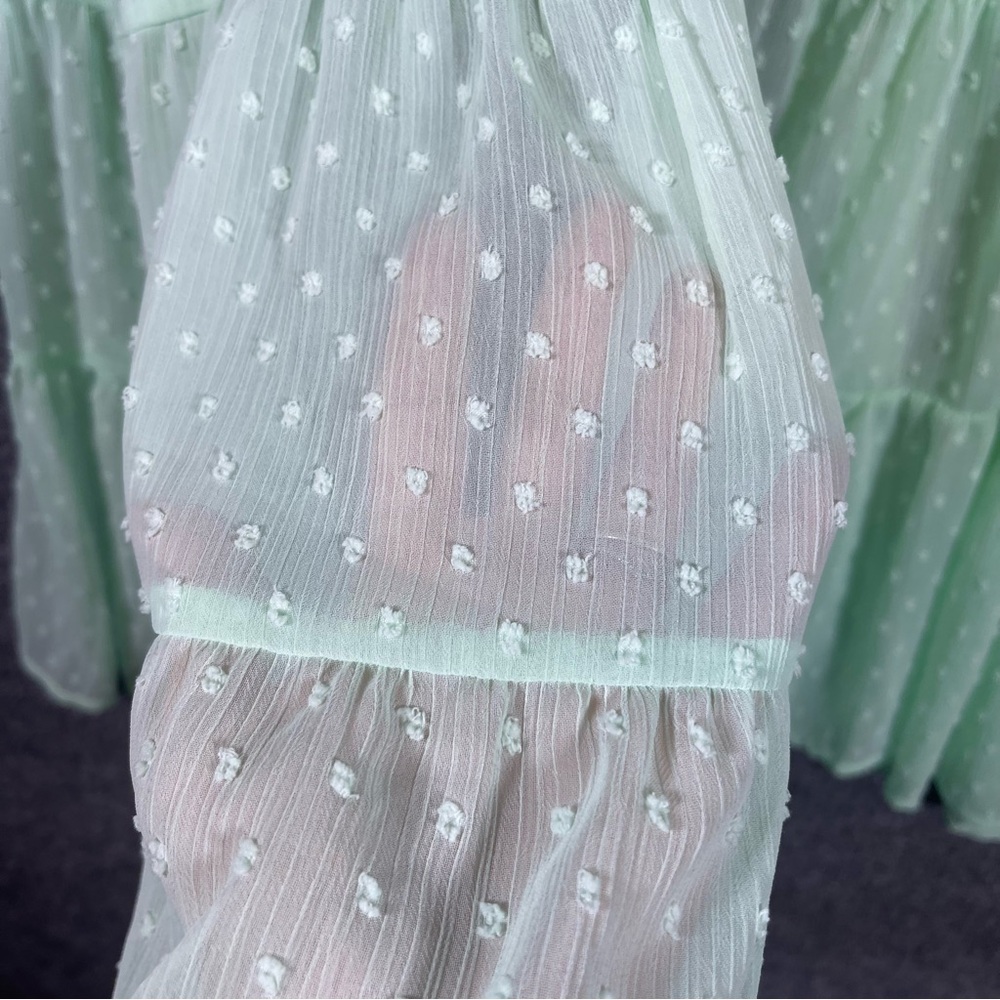 Torrid NWT Womenโs 2X 18-20 Mint Green Clip Dot Ruffle Kimono Tiered Open Front - Picture 7 of 8